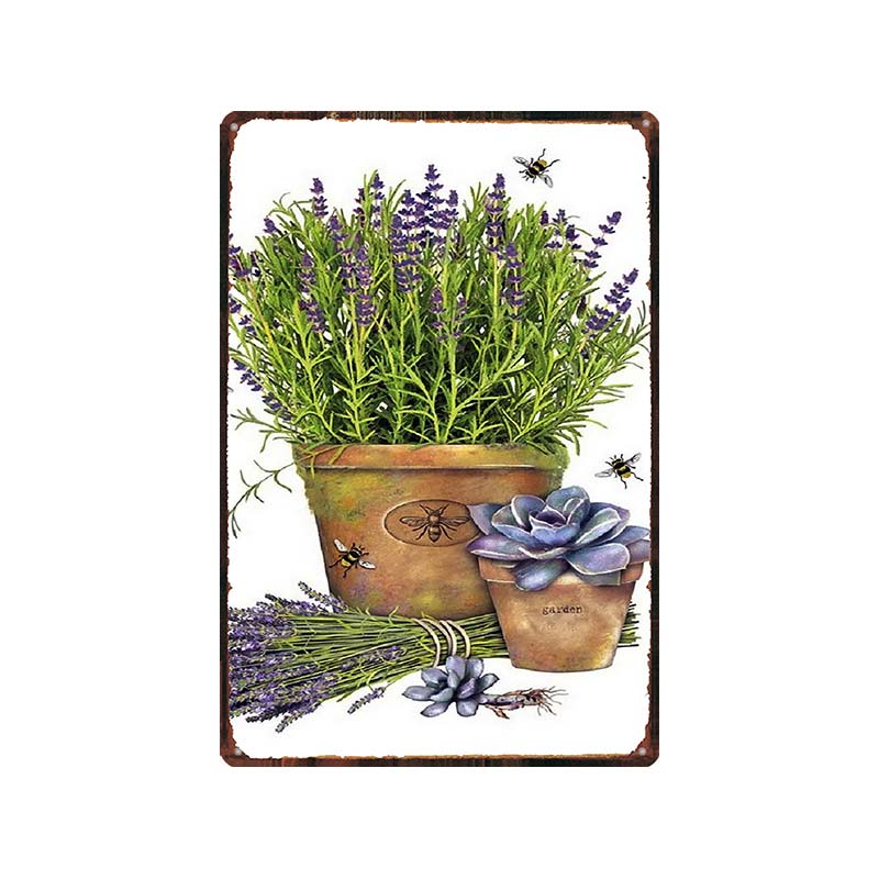 Garden Lavender Metal Plate Purple Flower Farmhouse Tin Signs Plaque Wall Art Home Garden Vintage Decor