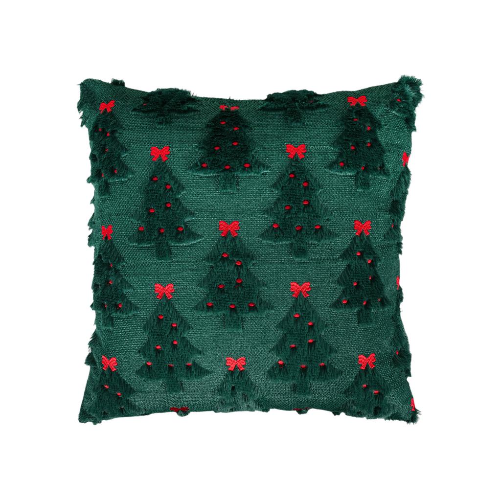 Square Decorative Throw Pillow Cover with Christmas Tree Pattern and Textured Embroidery for Sofa Bed Chair Couch Home Decor
