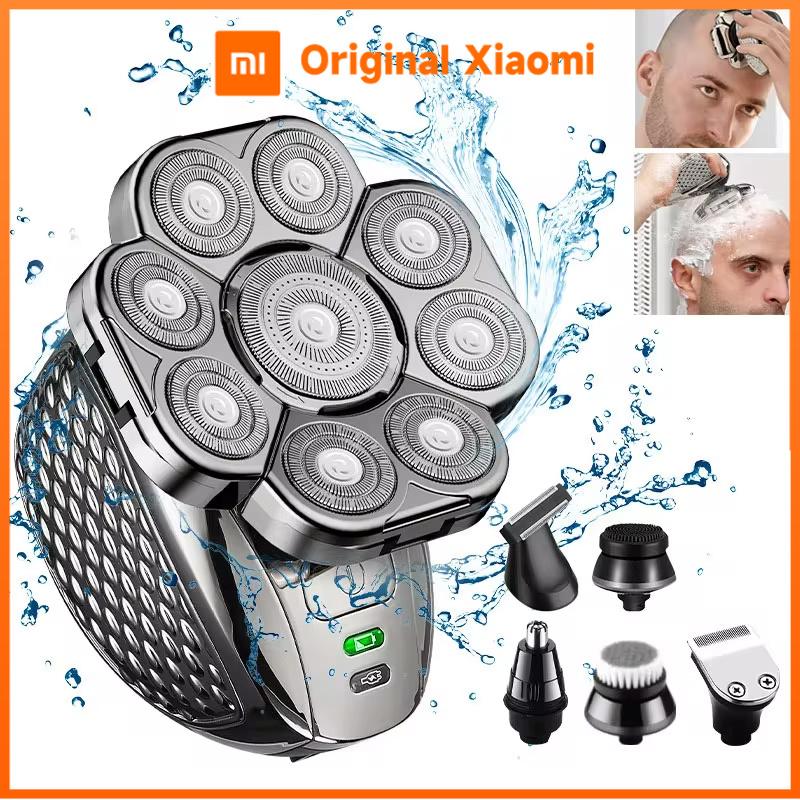 Xiaomi Herren-Elektrorasierer mit Glatze, 9 Klingen, schwimmende 6-in-1-Köpfe, Bart, Nase, Ohr, Haarschneider, Gesichtsbürste, wiederaufladbarer Rasierer