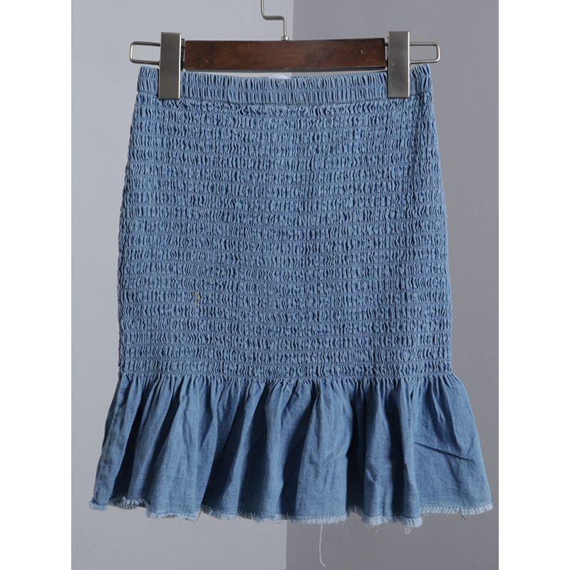 

Благосостояние Драпированный Рыбий Хвост Деревянное Ухо Светло-голубой Подол Рюши Юбка-футляр Короткий Чистый Хлопок Тонкий Футляр Light blue XS