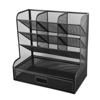 Organisateur de Bureau 9 Compartiments Multifonctionnel Support de Rangement pour Stylos avec Tiroir
