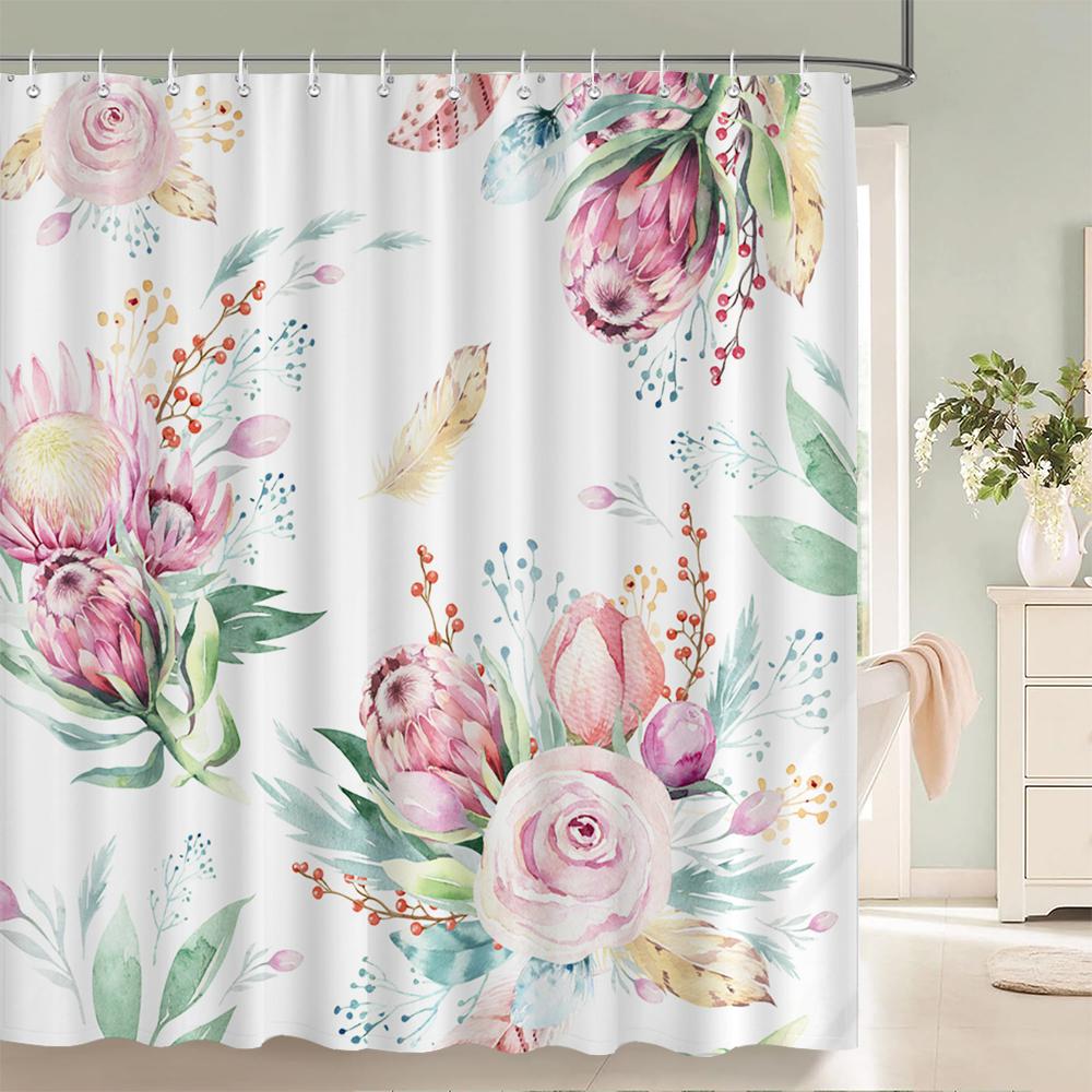 Beautiful Flowers Shower Curtains with hooks Waterproof Bath Curtains for Bathroom Home Decoration Floral Bathroom Curtain
