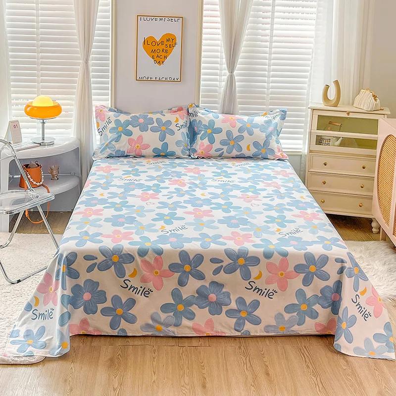 Pink Floral Bed Sheet Set Soft Cotton 4 Pieces Queen Botanical Bed Set, 8 Inch Deep Pocket Fitted Sheet, Flat Sheet, Pillowcases
