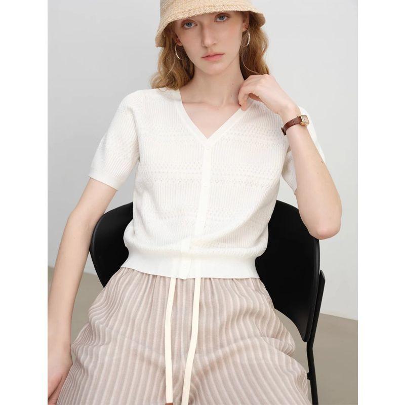 

Womens Solid Color V Neck Short Sleeve Knit Cardigan M білий