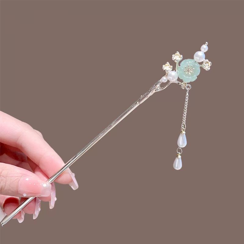 Exquisite Pfirsichblüten Quaste Haarnadel für Hanfu Hochsteckfrisur