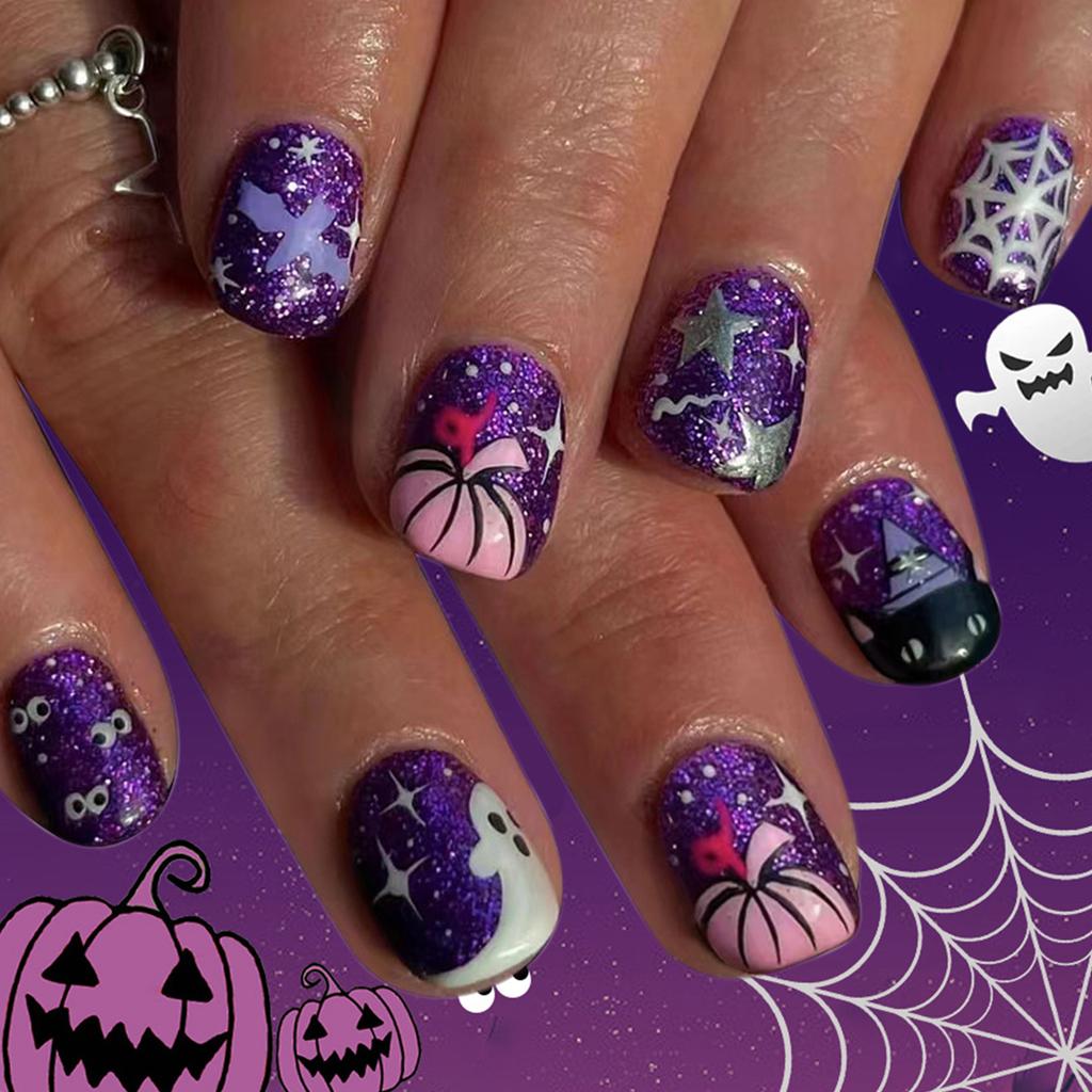 Halloween False Nail Plastic Nail Stickers Featuring Ghostly Bat Pumpkin Designs For Costume Party Beauty Access