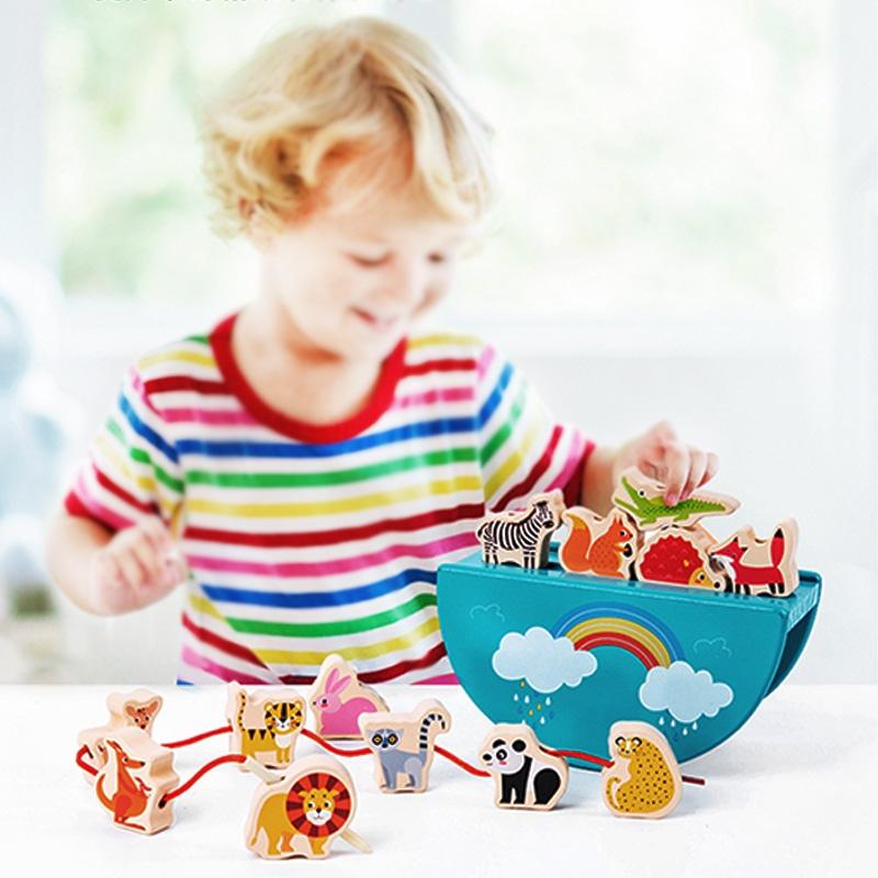 Animal Balance Building Blocks For Toddlers Wooden Bead Stringing Toy