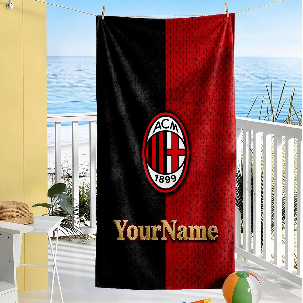 Ac Milan Personalized Text Beach Towel Super Soft Microfiber Quickdry Fabric Suitable for Sports Travel Swimming Yoga Bathroom Beach And Pool