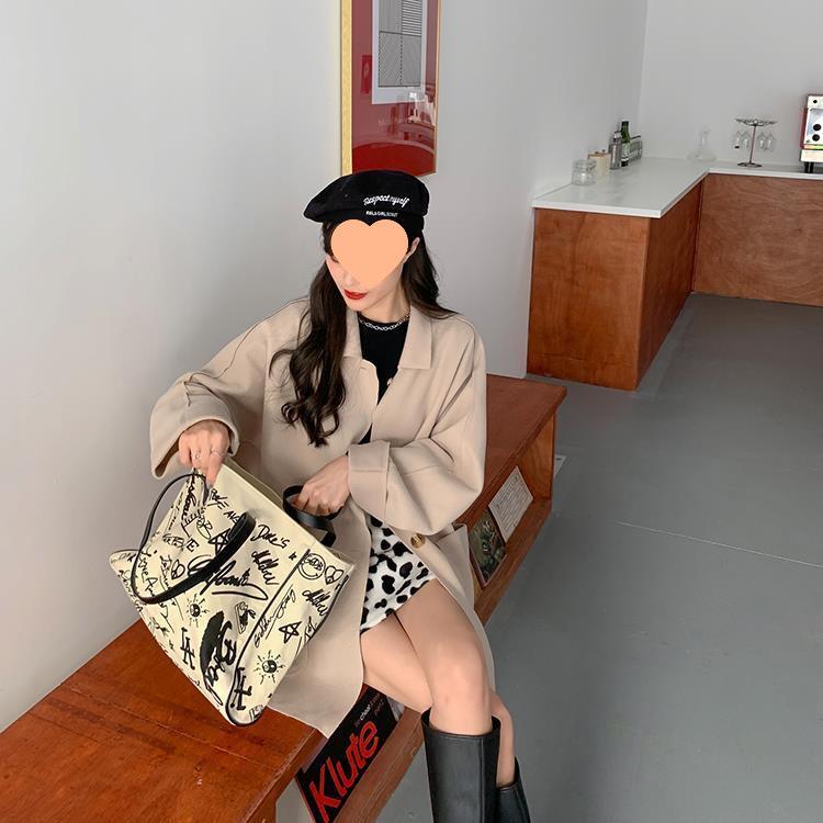 2020 Korean Style Loose Mid-Length Forest Temperament Woolen Coat for Women