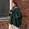 Women's European & American Oversized Fleece Crew Neck Sweatshirt - Solid Color for Autumn/Winter 2026