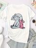Elegant Cartoon Elephant and Pig Print TShirt Womens Crew Neck Short Sleeve Casual Summer Comfortable Women Tshirt Clothing