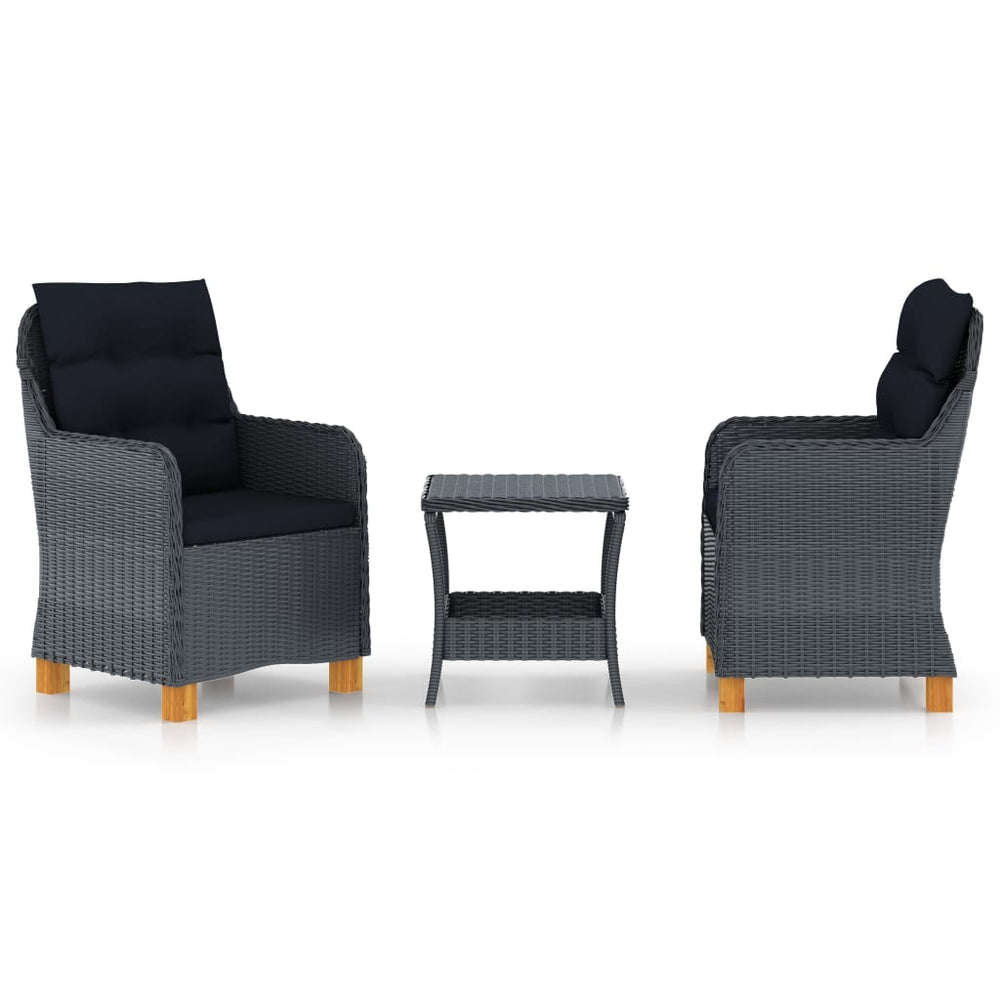 Salon de jardin 3 pcs avec coussins résine tressée  foncé