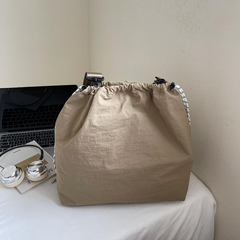 Large Capacity Drawstring Bag Women's Tote Bag Solid Color Shoulder Bag