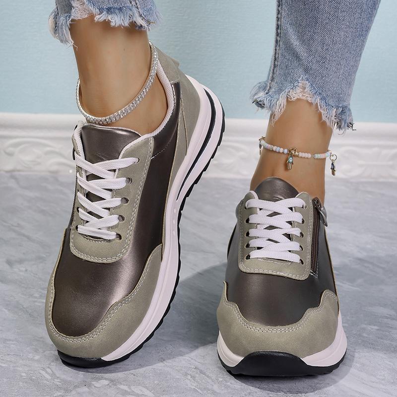 Mix Color Chunky Sneakers Women Spring Zipper Decor Platform Sport Shoes Woman Non-slip Thick Sole Running Shoes