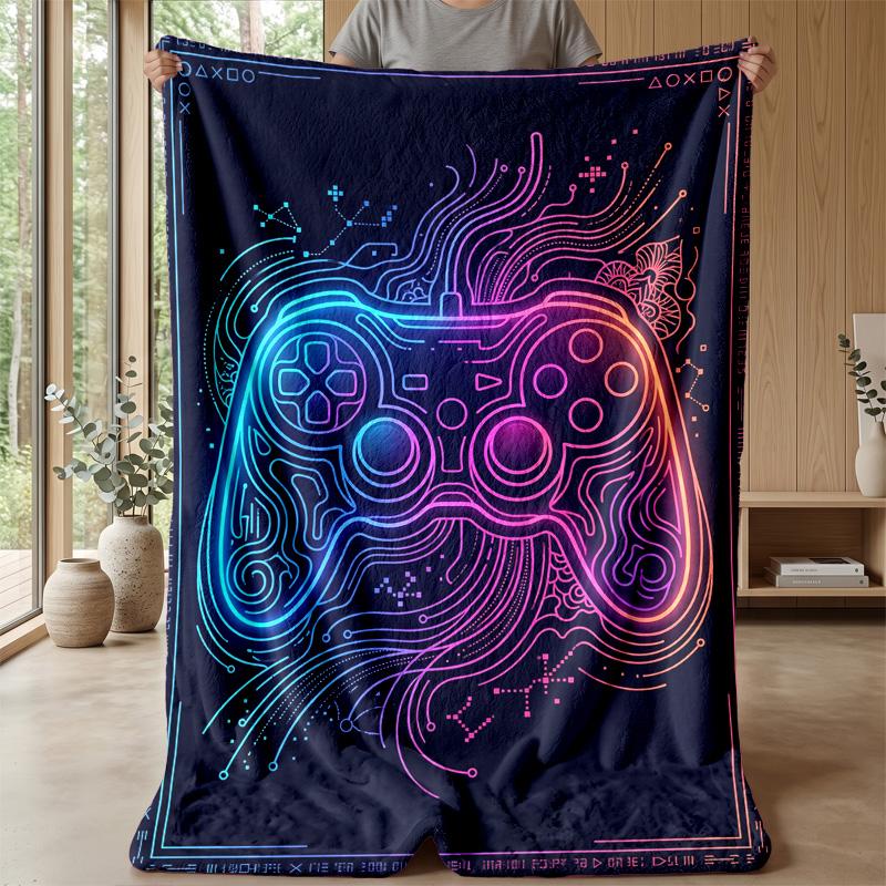 Neon Game Controller Theme blanket Lightweight Warm Flannel Blanket Decorative Throw Blanket for Home Decoration