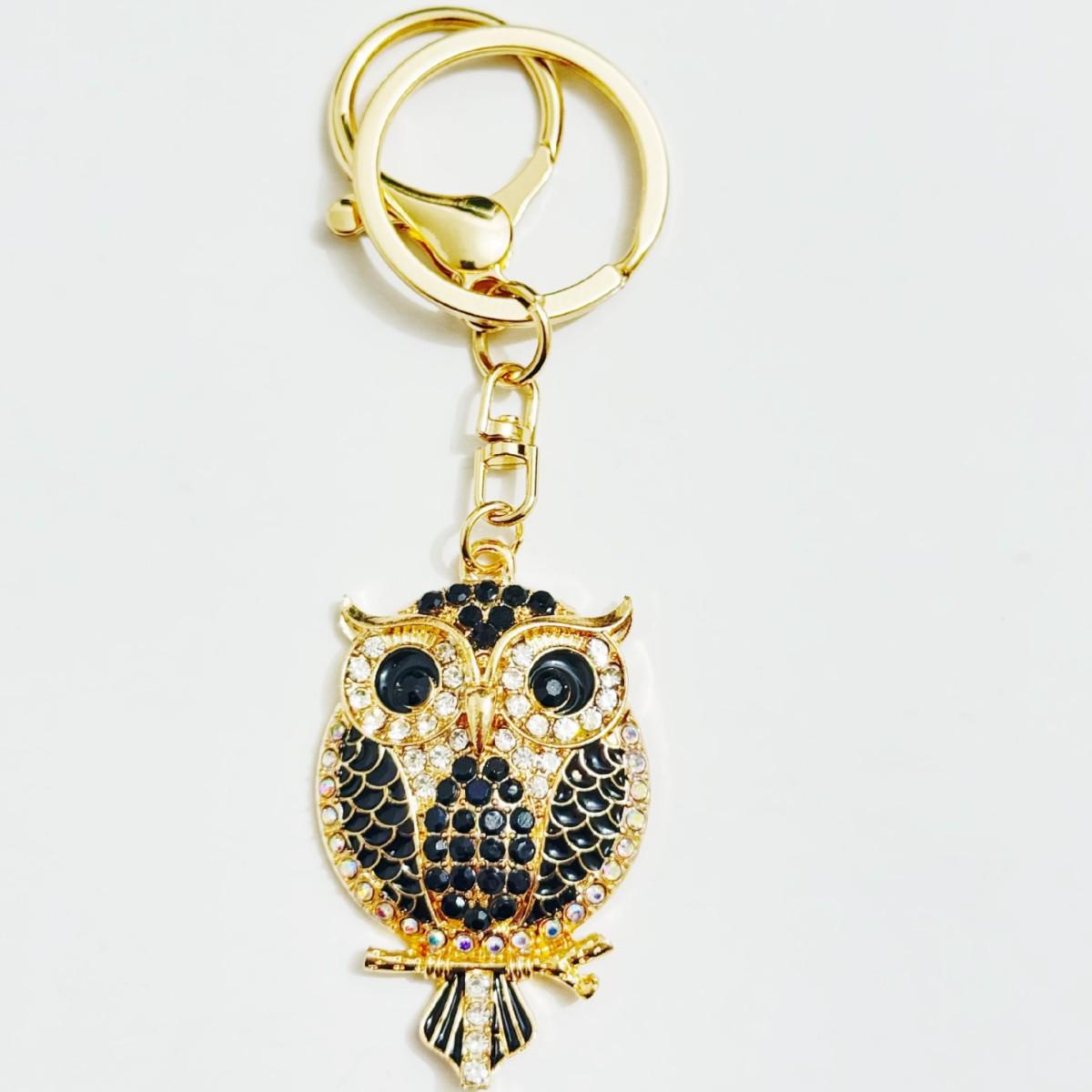 

Cross-Border Exclusive Rhinestone Cartoon Owl Bag Charm Keychain чорний