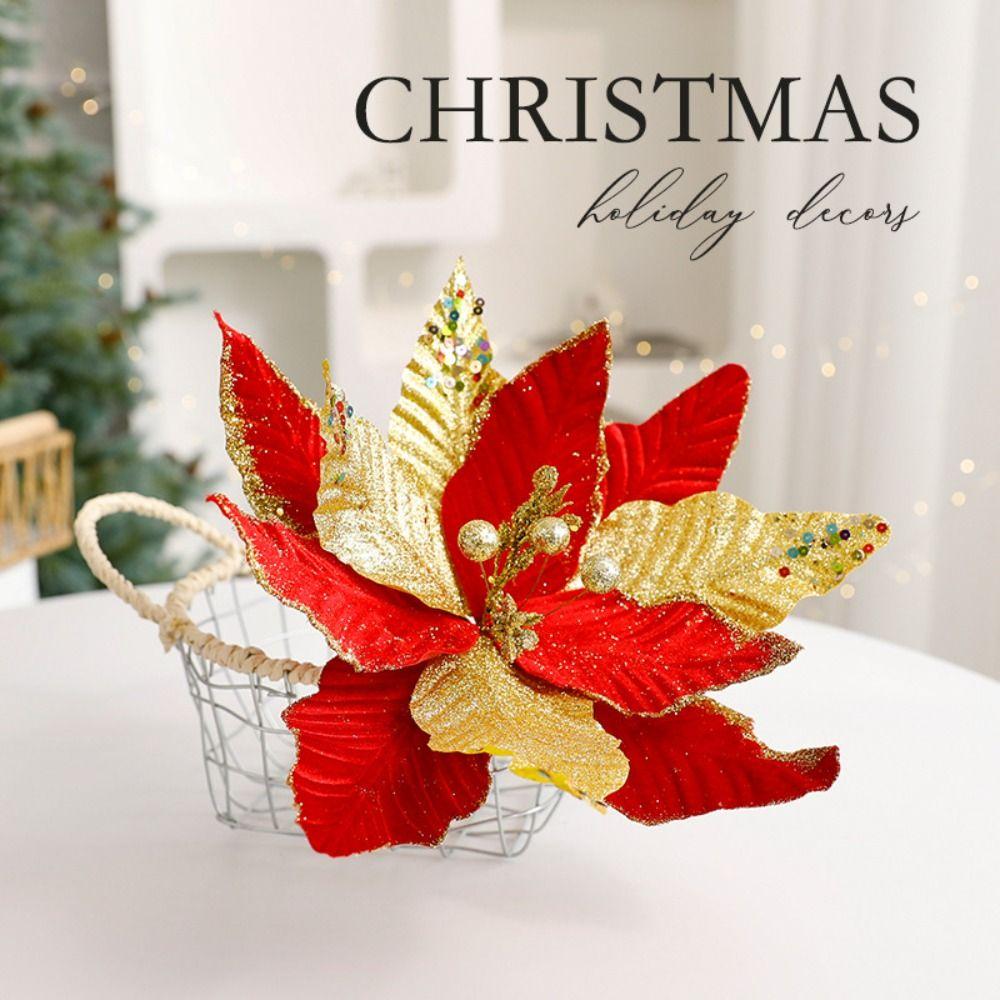 Simulation Beflockung Weihnachten Glitzer Blume Große Weihnachtsbaumschmuck Hotel Büro Dekor