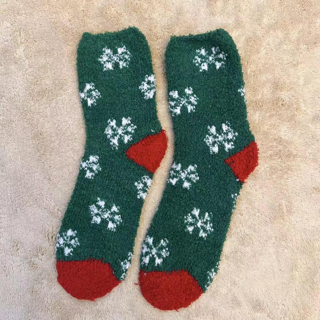 Cozy Coral Fleece Christmas Socks: Velvet Santa Half-Sided, Warm Floor Stockings for Autumn & Winter