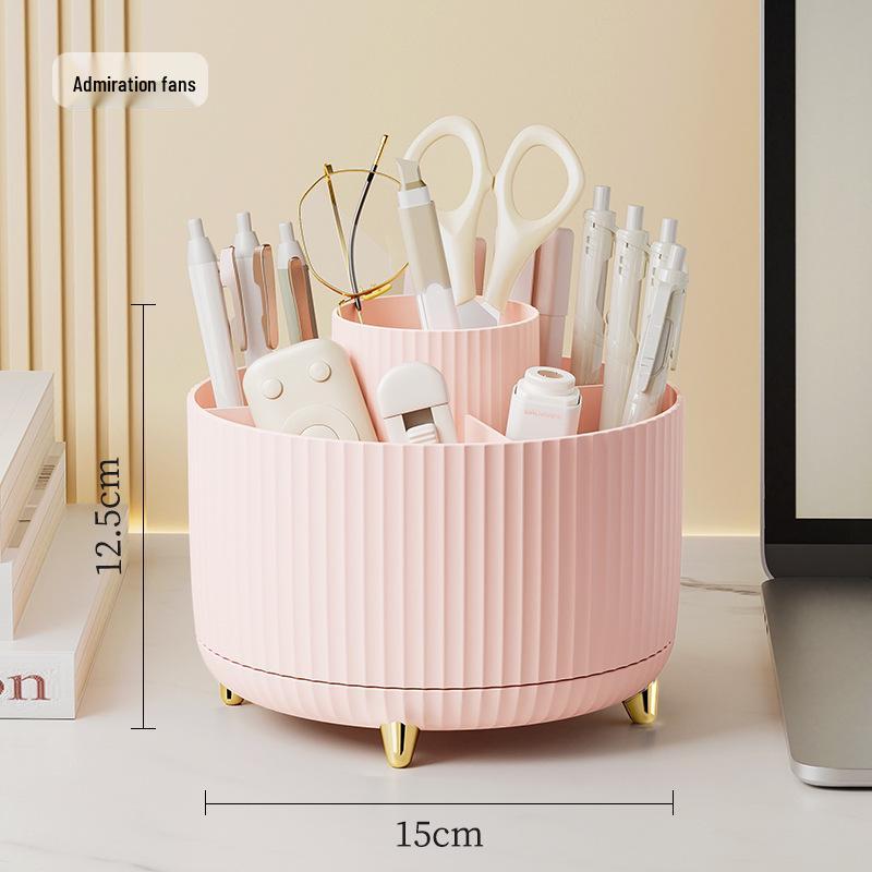 Rotating Desk Organizer: Plastic Pen Holder & Makeup Brush Storage