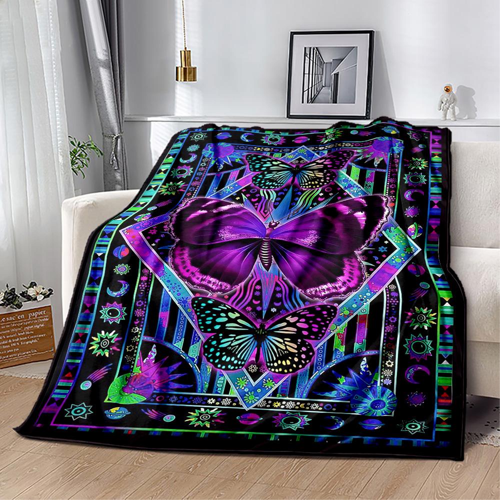 1pc Colorful Butterflies Flowers Blanket Soft and Warm for Sofa Office Camping Travel Livingroom Great Gift for Friends and Family Comfortable