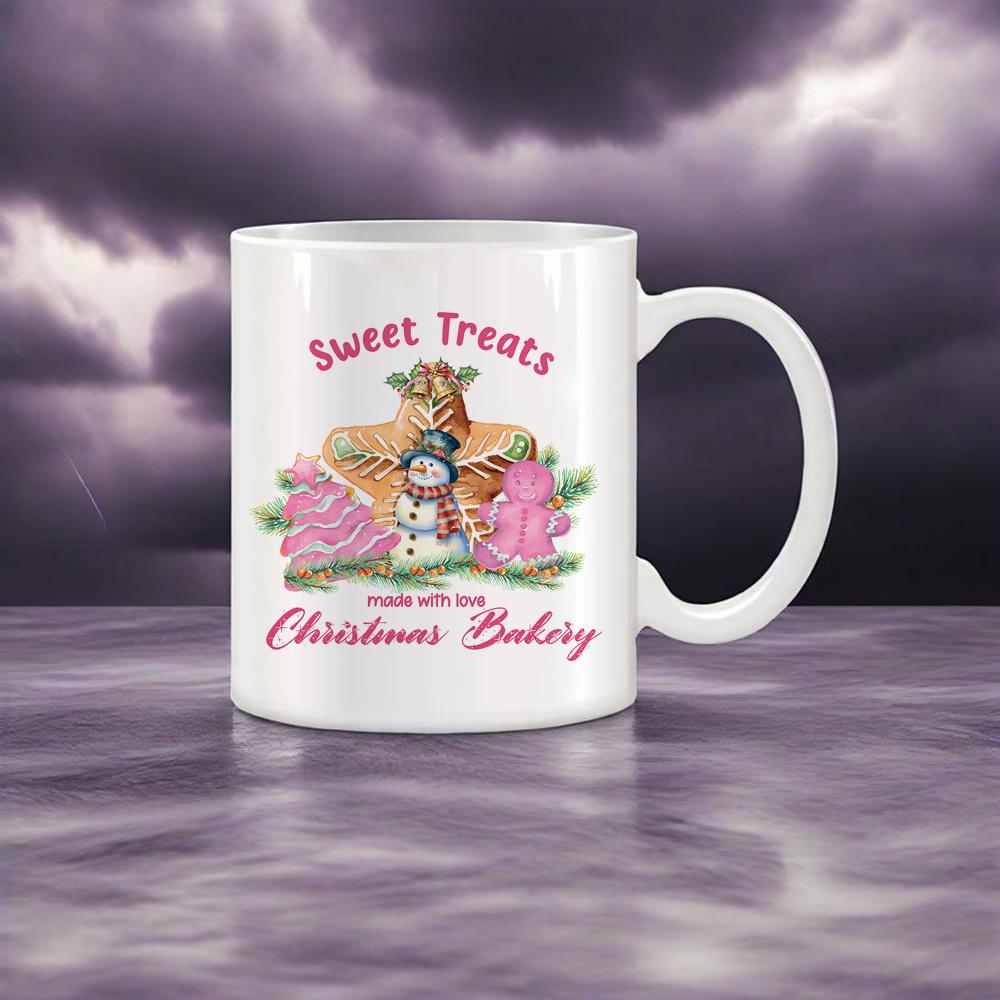 

Pink Pattern Ceramic Mug Christmas Themed Coffee Mug Candy House Painting Breakfast Cup With Santa Creative Gift for Christmas 330ml