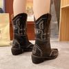 Women's Boots Retro Autumn Winter White Mid Calf Boots  Women Comfy Walking Female Western Cowboy Boot Women's Shoes