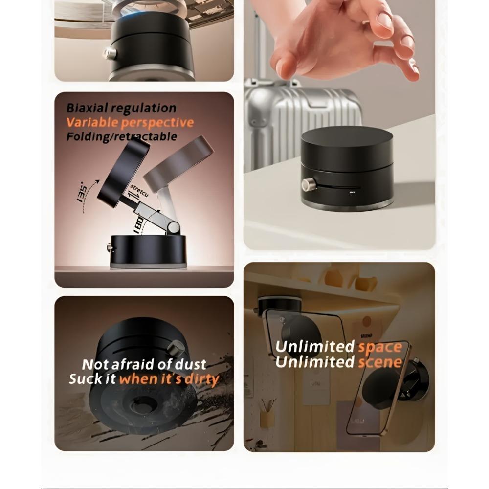 Dual-sided Vacuum Magnetic Mount, 360° Hands-free Folding for Video and Navigation, Easy To Install, One-handed Operation