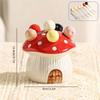 1set of 7pcs Including 6forks and 1base Ceramic Mushroom Shaped Dessert Fruit Cake Fork Set with 304 Stainless Steel Fork Suitable for Fruits Desserts