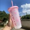 20Pcs Bowknot Plastic Cup with Straw Lid for Ice Coffee Juice Tea Plastic Cup Portable Drinking Bottle Valentine's Day Gift