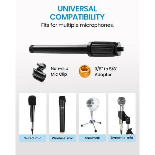 Moukey MMs-5 Desktop Microphone Stand with Geared Boom Arm, 9.5mm & 15.8mm Adapters, 14cm Base Diameter