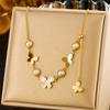 Butterfly Pearl Pendant Necklace for Women 18K Gold Plated Titanium Steel Chain Necklace Y2K Adjustable Link Chain with Charms Jewelry