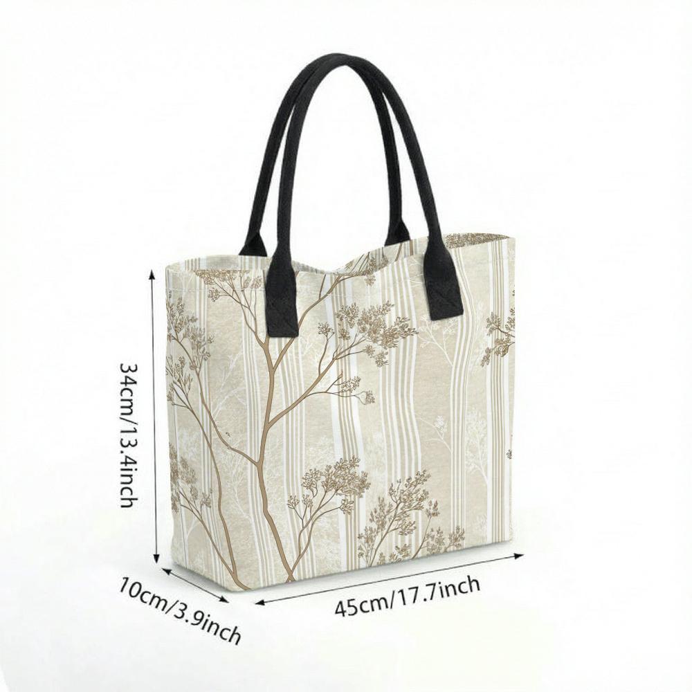  Elegant Tree Print Tote Bag Large Capacity Casual Canvas Shoulder Bag for Daily Use