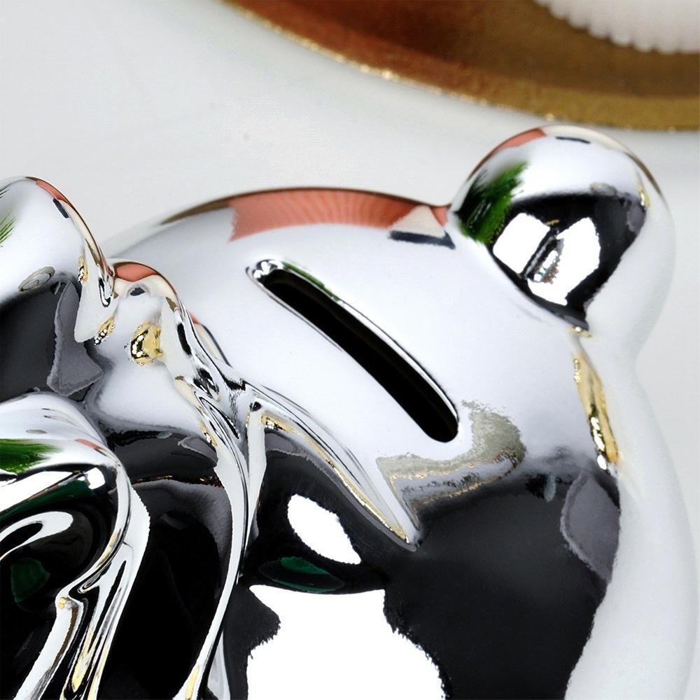 Ceramic piggy bank, silver mirror finish, 18x10.5 cm