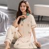Pajamas Women's Summer Cotton Short Sleeves Trousers Loungewear Thin Middle-aged Mom Loose Plus Size Set