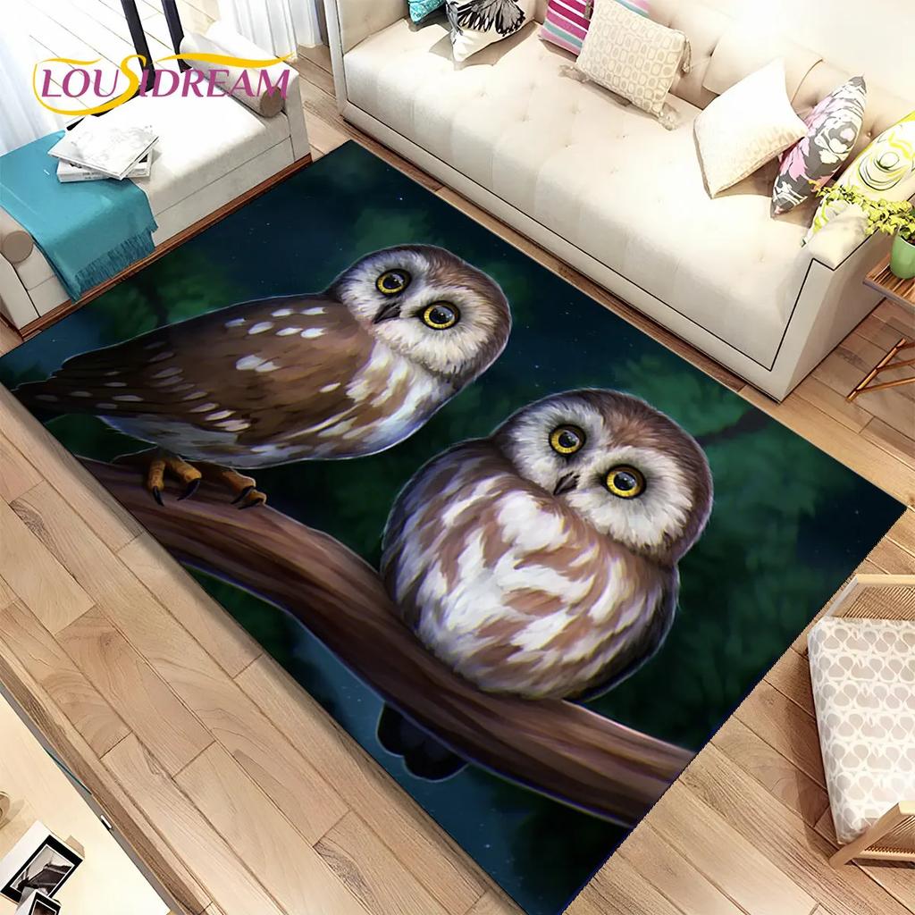 Schattige Uil 3D Cartoon Vloerkleed, Tapijt voor Huis Woonkamer Kinderkamer Bank Deurmat Decoratie, Kinderspeel Niet-slip Vloermat