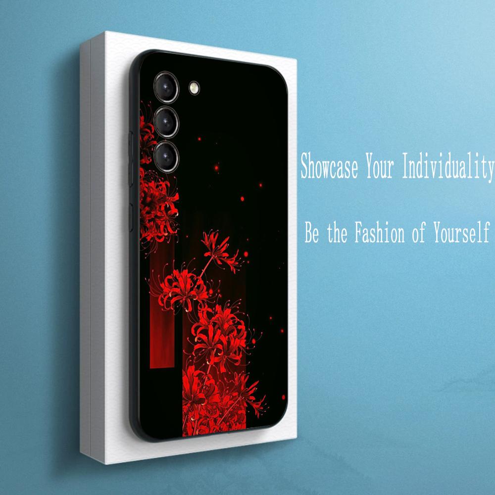 Japan art red spider lily pattern Phone Case For Samsung Galaxy S26 S25 S24 S23 S22 S21 Plus Ultra Note20 Soft Black