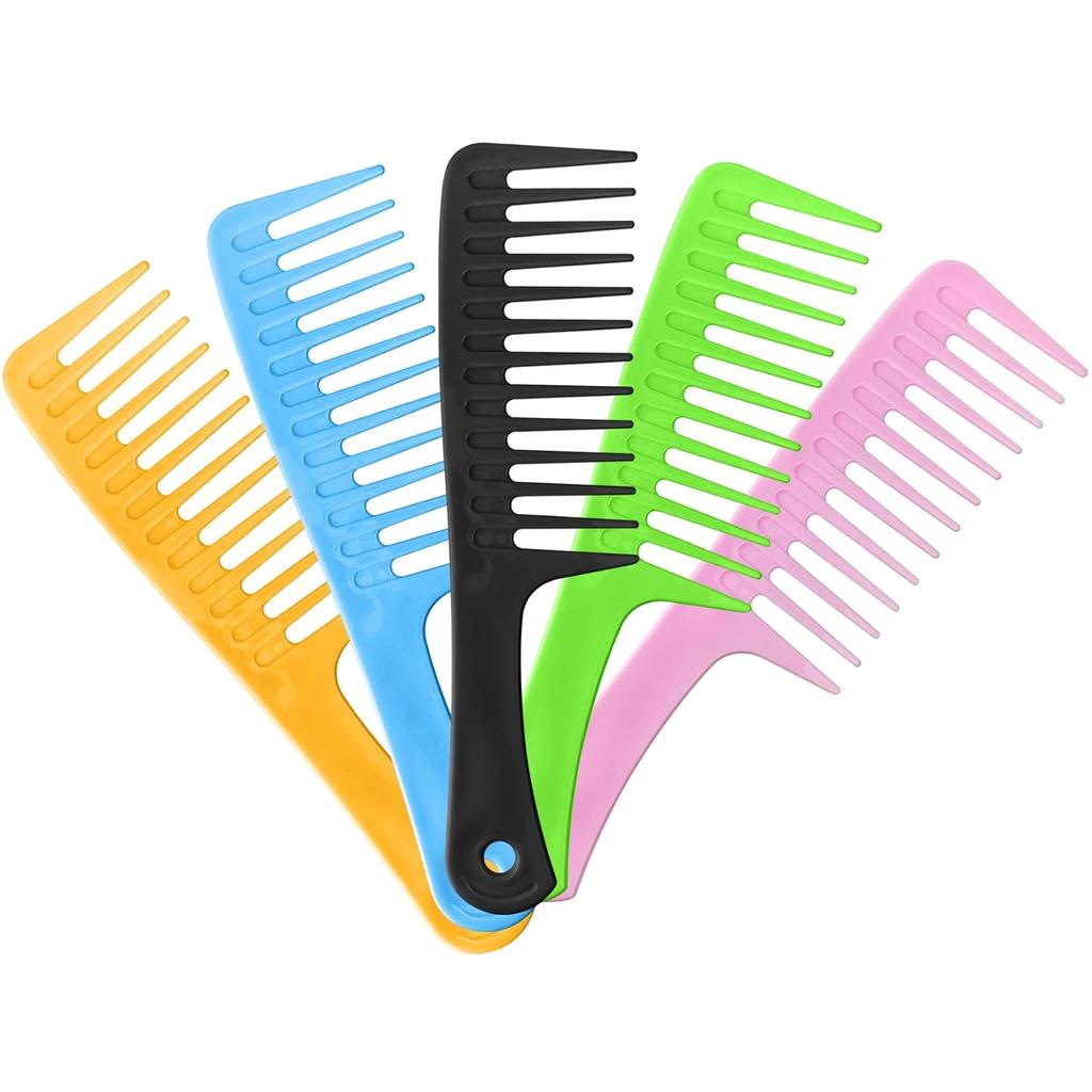2 Pack Wide Tooth Comb, Hair Combs, Large Tooth Detangling Comb for Women Wet Curly Hair, Styling (Black/Pink)