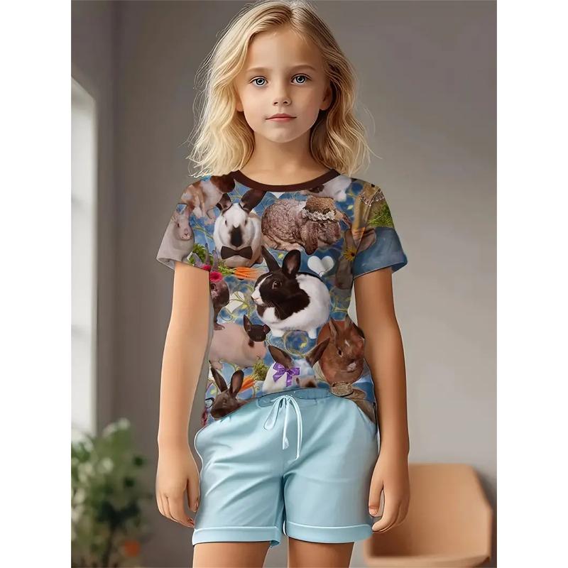 Bee Animal Giraffe 3d Print Fashion Funny Girls' T-Shirts Summer Short Sleeved Tops Tee Casual T-Shirts Girls' Clothing