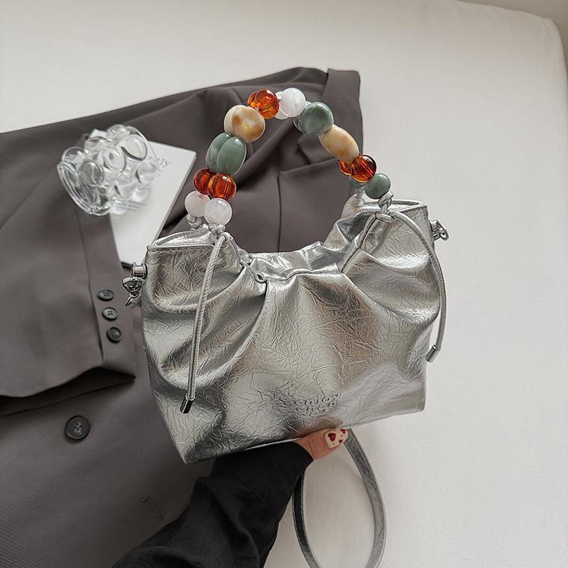 New Chinese bag women's handbag 2025 new summer fashion niche casual bucket bag beaded messenger bag