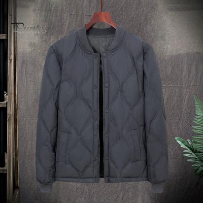 Men Down Coat Stand Collar Long Sleeve Buttons Closure Solid Color Jacket Coat with Side Pockets Outdoor Leisure Bottoming Quilted Outwear