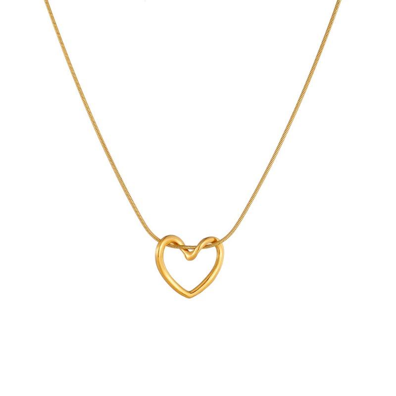 Gold Plated Open Heart Snake Chain Necklace, Dainty Hollow Heart Pendant Herringbone Choker, Minimalist Love Jewelry for Women Gift