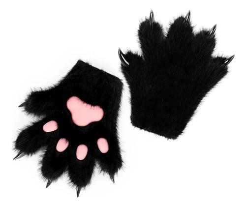 Furry Cat Wolf Fox Animal Fur Costume Paws, Claws, Mittens M чёрный