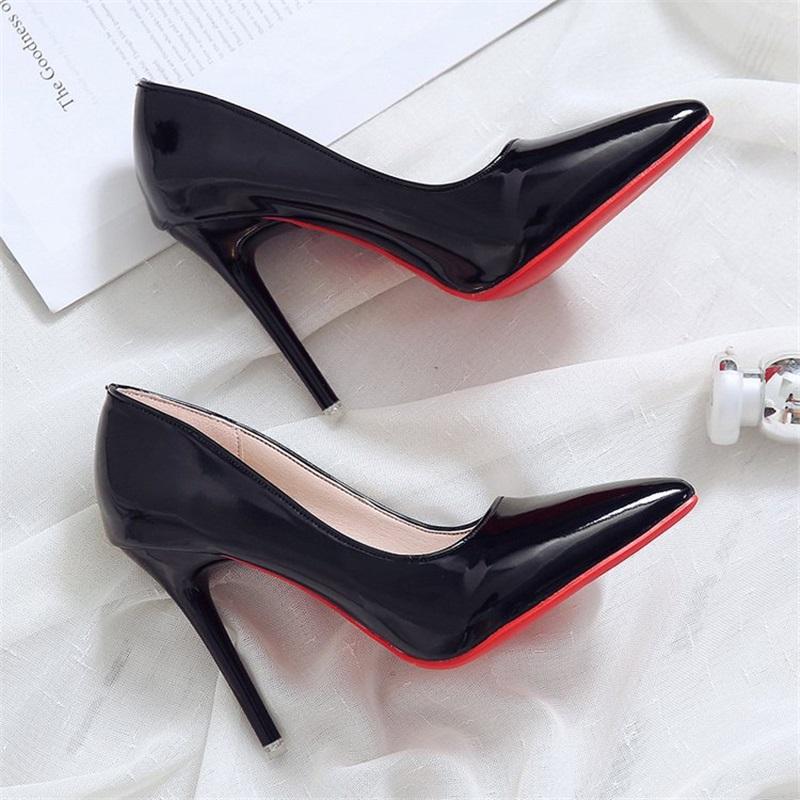 Red Soled High Heels Women's Stiletto High End Single Shoes Black Heels Large Size Pointed Shallow Mouth