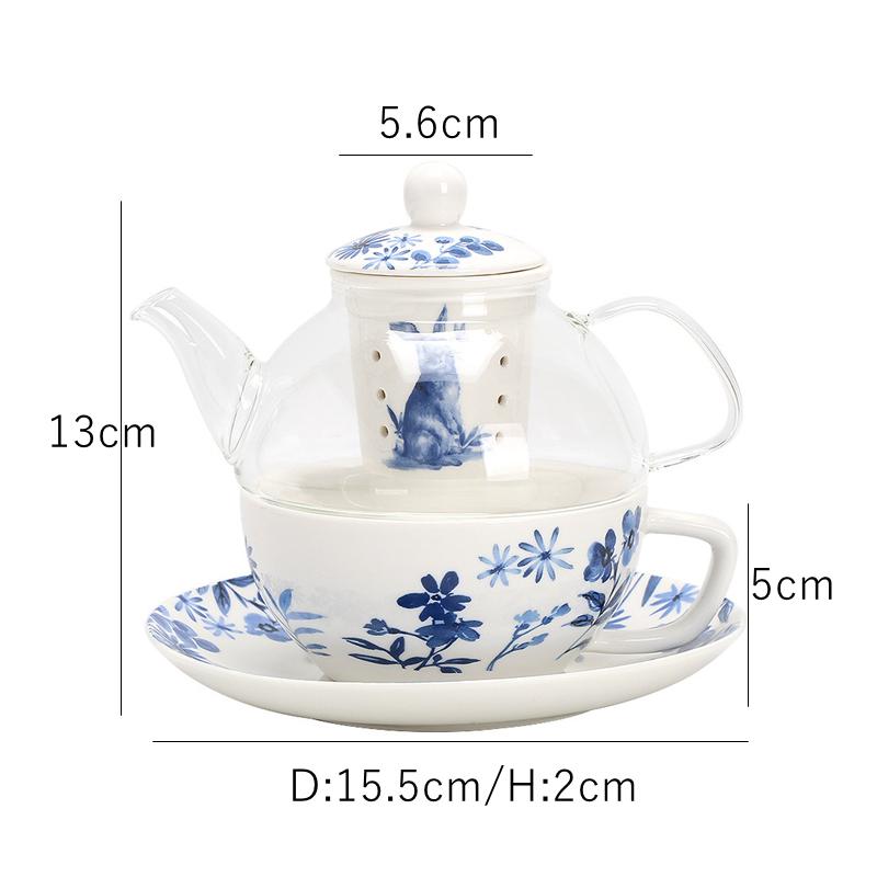 Niebieski Kwiat Porcelana Herbata Dla Jednego Zestaw Szklany Czajnik Ceramiczny Zaparzacz Do Herbaty Filiżanka Spodek Kubek Do Kawy Naczynia Królik Zestaw Herbaty