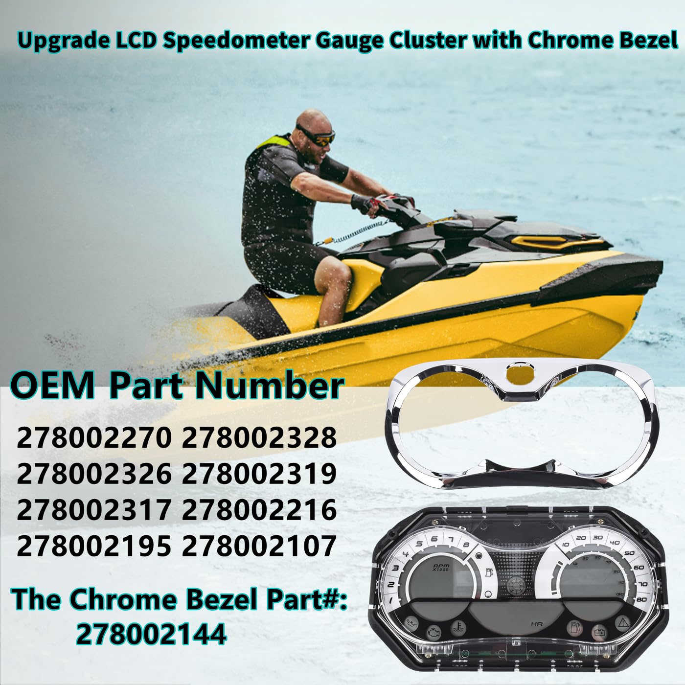 

278002270 Обновленный ЖК-спидометр с хромированной рамкой Замена для SeaDoo GTX RXP RXT Wake 2006-2011 OE# 278002328, 278002326,