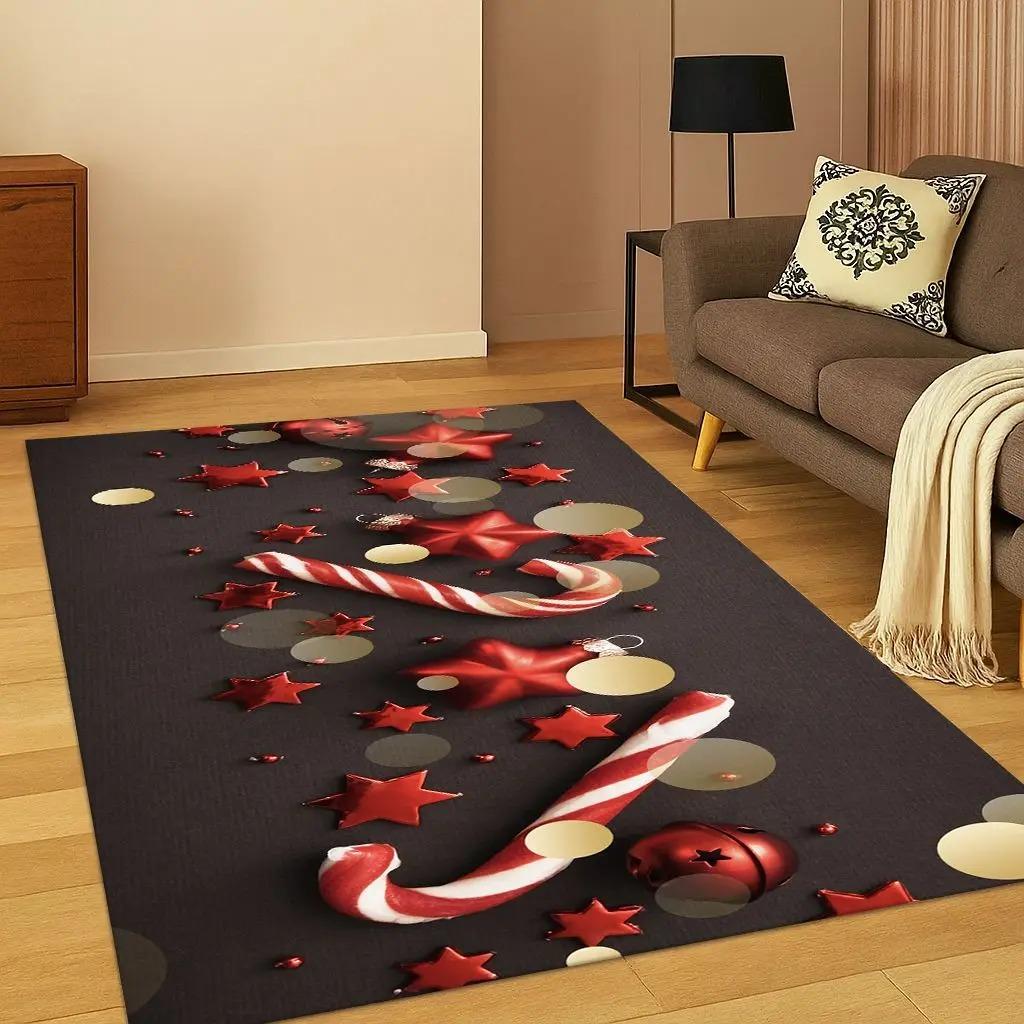 Merry Christmas Theme Carpets Reindeer Santa Claus Pattern Anti-slip Floor Mat for Living Room Festival Home Decor Polyester Rug