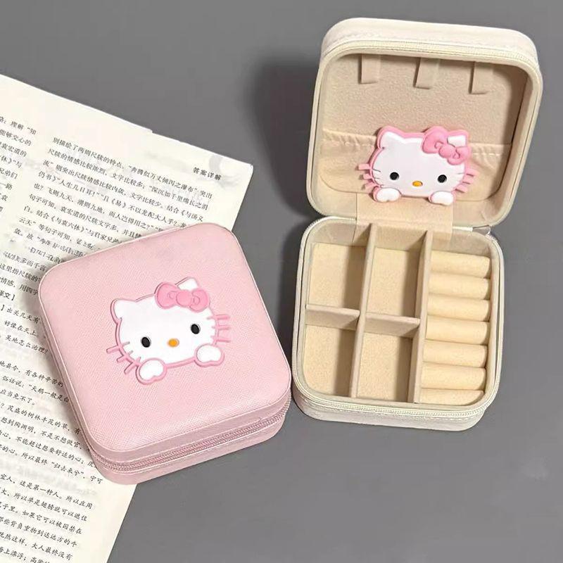 Kawaii Hello Kitty Jewelry Case Earrings Ring Hairpin Storage Case Necklace Storage Case Travel-Friendly Jewelry Storage Organizer