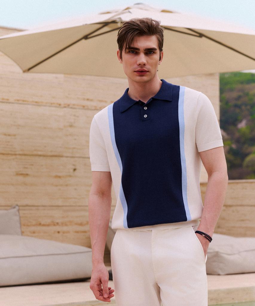 THEKNITCOMPANY (M) Orea Vertical Intarsia Polo Knit