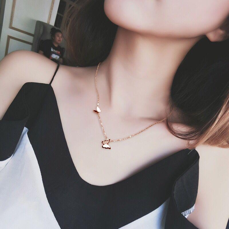 Korean Style Butterfly Necklace in 18K Rose Gold Titanium Steel
