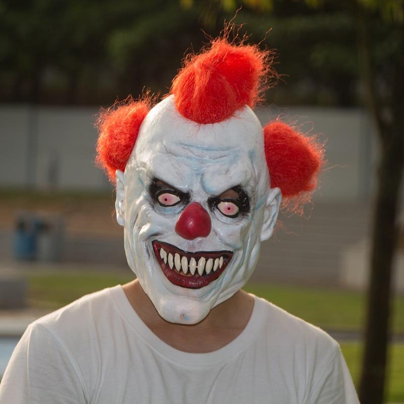 Halloween Horror Clown Mask Party Red Curly Hair Clown Latex Headgear Dark Knight Costume Props